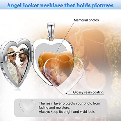 SOULMEET Angel Wing Heart Locket Necklace that Holds Picture Photo Locket Pendant You are My Angel Sterling Silver/Gold - style: D2-Angel cupid locket+photo