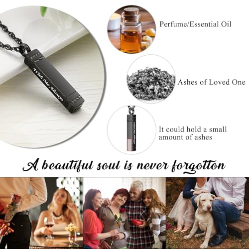 abooxiu Urn Necklace for Ashes Memorial Cremation Jewelry for Ashes Stainless Steel Ashes Jewelry Cube Ashes Necklace Bar Urn Pendant for Women Men - style: Engraved-With Me Always-Black
