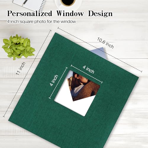 potricher Self Adhesive Photo Album 40 Pages, Linen cover, Dark Green | Photo Album Self Adhesive 4x6 5x7 8x10 Pictures, Linen Cover DIY Scrapbook Albums for Family, Wedding, Baby, Anniversary - color: Dark Green, size: 11x10.6 Inches 40 Pages