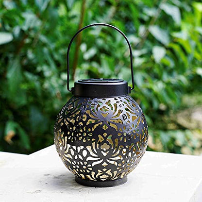 Set of 2 Solar Hanging Lanterns Outdoor for Garden Patio, Black - color: Black
