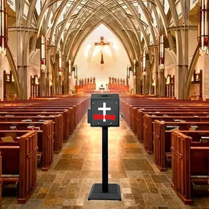 Floor Standing Metal Suggestion Box with Lock & Display Holder | Offering & Collection Box for Churches, Offices, Schools, Reception Areas, Donations, Ballots & Events - color: Matte Black