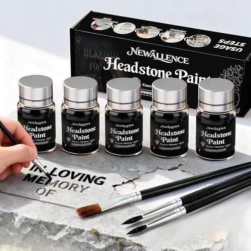 Professional Headstone Paint Kit - Monument Inscription Paint Long-Lasting, Weather-Resistant Formula for Restoring Faded Gravestone Lettering/Tombstone Inscriptions on Granite & Marble(Black) - color: Black-5pcs