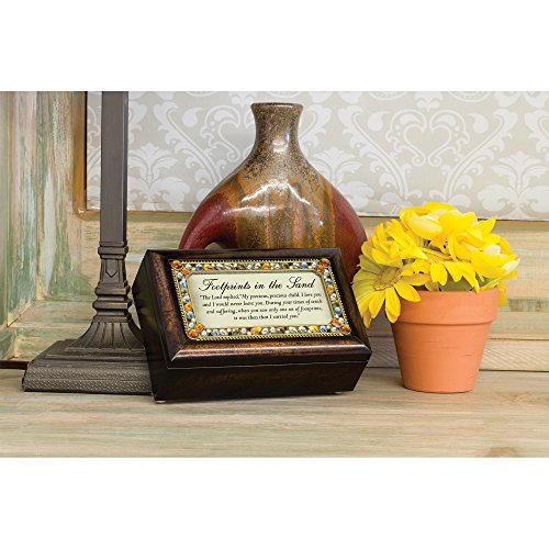 Cottage Garden Footprints in The Sand Will Never Leave Woodgrain Jewelry Music Box Plays On Eagles Wings