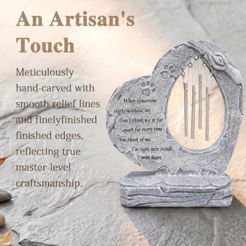 Pet Dog Memorial Stones Garden Stones with Wind Chimes, Sympathy Loss of Pet Dog Memorial Gifts Remembrance Gifts Outdoors Heart Shaped Grave Markes Headstones