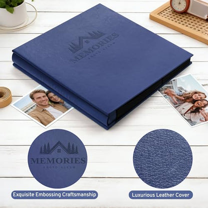 DazSpirit 4x6 Photo Album, 600 Pockets, Leather Cover, Slip-In Pages | Embossed Leather Cover, Extra-Large Memory Book for Wedding, Baby, Anniversary and Family Photos, Dark Blue - color: Dark Blue