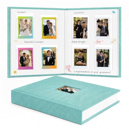 Ruibytree 128 Pockets Instant Mini Photo Album for 2x3 Pictures, Green | Writing Space, Premium Linen Hardcover, Flat-Fit Pockets, Wedding Guest Book for Polaroid 2x3 Photos, Graduation Keepsakes - color: Green