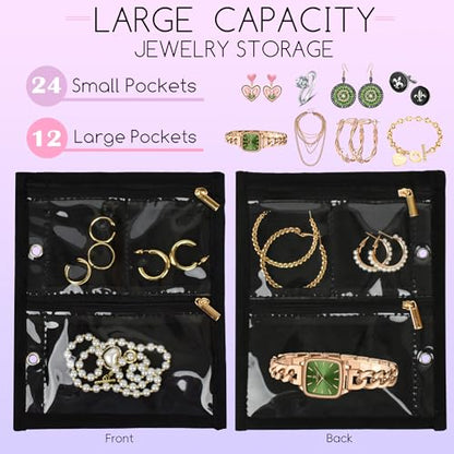 Travel Jewelry Organizer Case,Jewelry Bags Jewelry Storage Book Binder with Clear Zipper Velvet Pouch for Traveling,Earrings, Rings, Necklace, Bracelet - color: Black