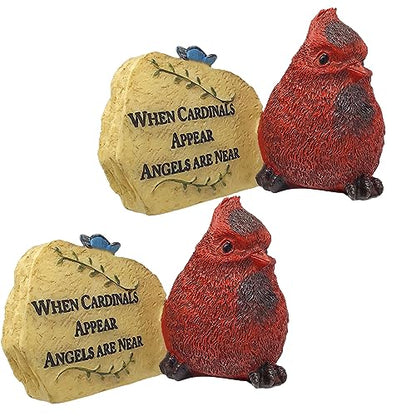 Memorial Remembrance Desktop Plaques Set of 2 – Sympathy Gifts for Loss of Loved One – “When Cardinals Appear Angels Are Near” Bereavement Signs – In Loving Memory Keepsake Desk Décor