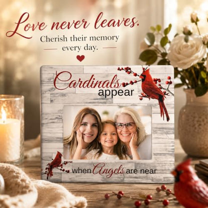 Memorial Picture Frame for Loss of Loved One, When Cardinals Appear Angels Are Near Photo Frame, Sympathy Condolence Gift, Cardinal Keepsake, Wood Grain Look, Holds 4x6 Photo, 8 x 7.25 Inch - size: Not Customized