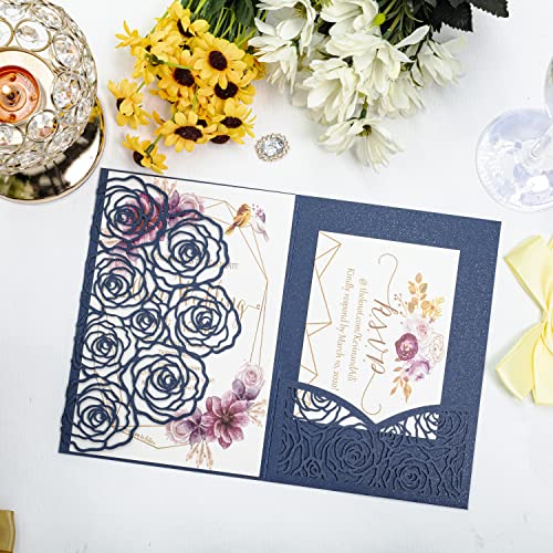 Customized inner page Laser Cut Wedding Invitations Card Pocket with Envelope for Birthday Party Baby or Bride Shower Invite suitable for 5 * 7 Inches Insert Paper (50 PCS Personalized Printed) - color: 50 PCS Personalized Printed