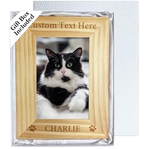 Personalized Pet Picture Frame with Gift Box, 5x7 Wooden Dog Photo Frame - color: Wood Frame, size: Portrait 5X7