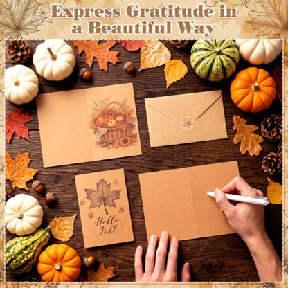 Sabary 100 Pack Fall Cards with Envelopes and Stickers Bulk | Thanksgiving Card, 4x6 Inch, Fall Maple Leaf Pumpkin, Autumn Harvest Greeting Blank Note Card, for Wedding Baby Shower