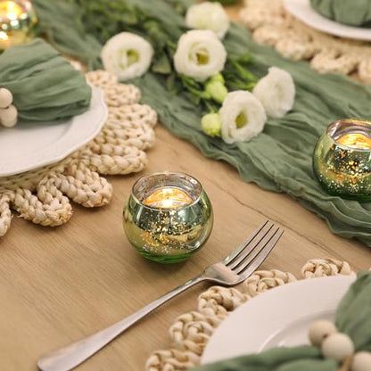 Volens 24PCS Green Votive Candle Holder Bulk, Round Mercury Glass Votives - color: Green, size: 24 PACK