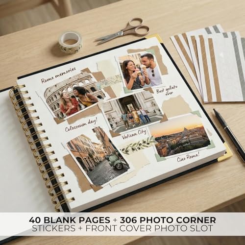 Beautiful Linen Scrapbook Photo Album 10"x10" - 40-Page Blank Guest Book | Perfect to Preserve Special Memories of Family, Weddings, Birthdays and Baby Showers - Timeless Keepsake for Every Home - color: Black