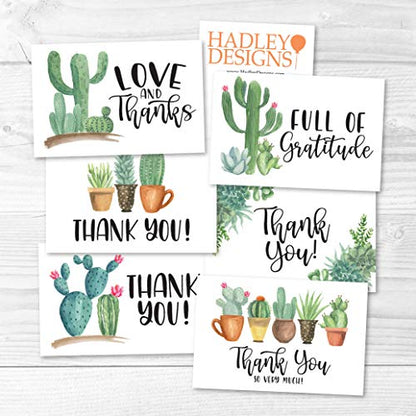 24 Bulk Thank You Cards with Envelopes Blank Cute Thank You Cards | Cactus 6 x 4 Appreciation Card Birthdays, Baby Shower, Teacher, Small Business, Party Guests, Coworkers & Holidays - color: Succulent