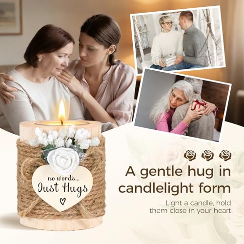 Sympathy Gifts for Loss of Loved One - No Words Just Hugs Wooden Tealight Candle Set Holder, Bereavement, Grief & Remembrance Gift for Grieving Friends Women