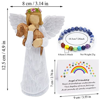 Anrkets Angel of Friendship Pet Memorial Gift – Dog Remembrance Angel Figurine with 7 Chakra Rainbow Bridge Bracelet, Sympathy Gift for Loss of a Beloved Dog - color: White #2