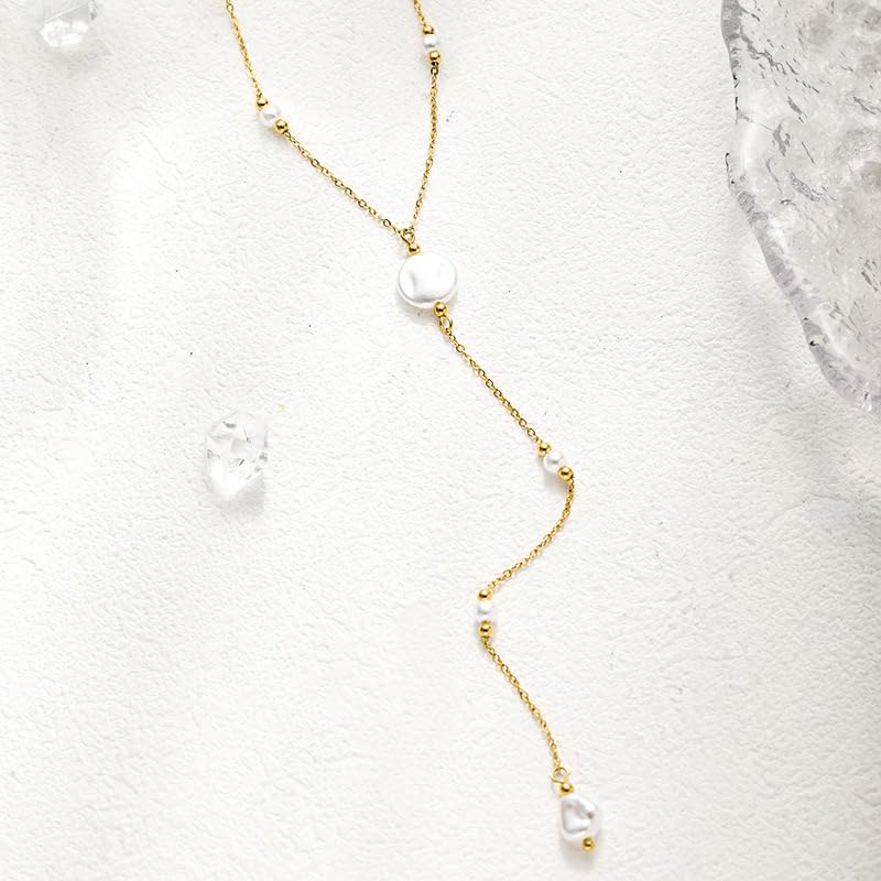 Silver/Gold Plated Angel Wing Pendant Necklace for Women Men | 18K Gold Guardian Angel Wings Feather Necklace Stainless Steel Simple Minimalist Necklaces Birthday Christmas Jewelry Gifts - color: Pearl Gold Y Necklace