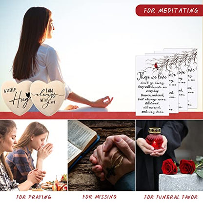 Fumete 50 Sets Funeral Favors Wooden Heart Tokens with Cardinal Cards | Pocket Hug Memorial Keepsakes, Sympathy Gifts with Organza Bags, Celebration of Life Favors for Church Guests and Family