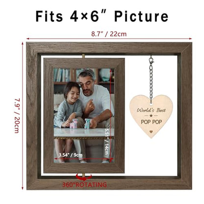 EYITUPC Rotating Wood Pop Pop Picture Frame Gift for Birthday | 4x6 Double Photo Frame, Thoughtful Pop Pop Gifts Father's Day Christmas - color: World's Best Pop Pop