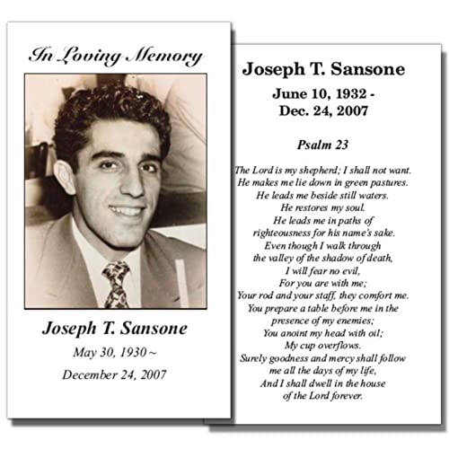 Copy King Funeral Memorial Prayer Cards - Personalized Photo and Prayer - 50 Cards