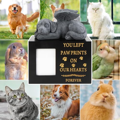 Pet Urns for Dog with Dog Angel, Wooden Pet Memorial Urns with Photo Frame, Pet Cremation Urns Keepsake Memory Box with Black Flannel as Lining, Loss Pet Memorial Remembrance Gift - size: Medium with Angel Dog