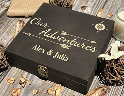 Our Adventures Box, 8.5 in x 8 in x 2.5 in, Wooden Keepsake & Memory Box, Unique Gift Idea, 5th, Custom Engraving - color: Custom Engraving