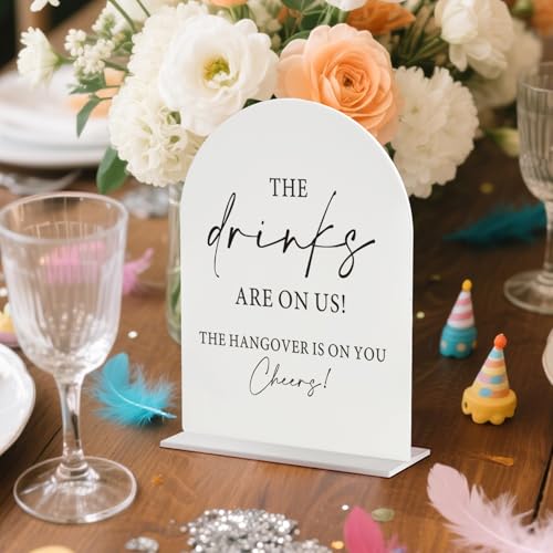 Wedding Bar White Arch Acrylic Sign with Stand Funny Drink Station - color: Drinks -White-6IN, size: 6x8”