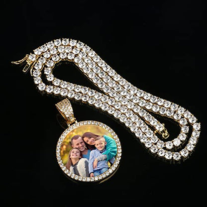 YIMERAIRE Customized Picture Necklace Personalized Circle Chain - color: 00171 Text necklace with Gold Tennis chain