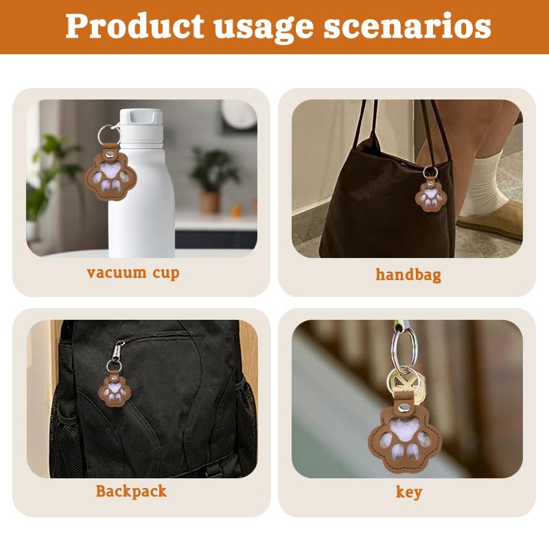 Leather Paw Print Keychain for Dog Cat Pet Hair Keepsake Keychain Sympathy Memorial Gift for Loss of Cat Dog Puppy - color: Brown
