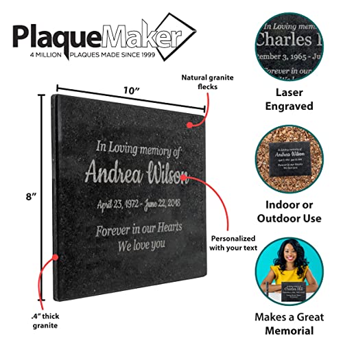Customizable In Loving Memory Granite Garden Stone (8 x 10 x .4") | Laser Engraved, Indoor & Outdoor Use, Personalized Text, Black Granite, Memorial Plaque - size: 8 x 10 x 0.4"
