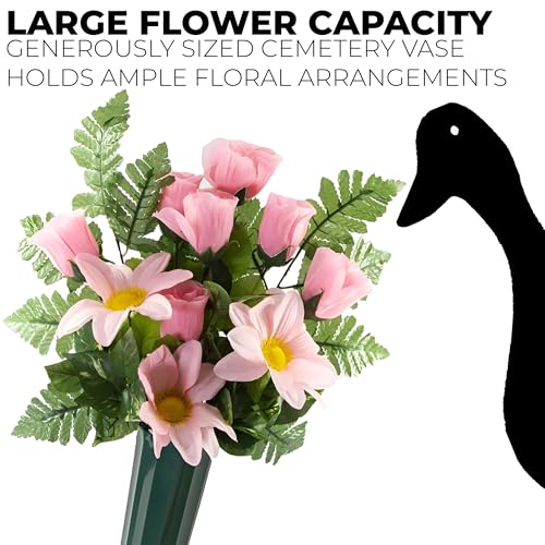 Black Duck Brand Green 9.75" Plastic Cemetery Memorial Grave Flute Flower Vases; 2 Pack
