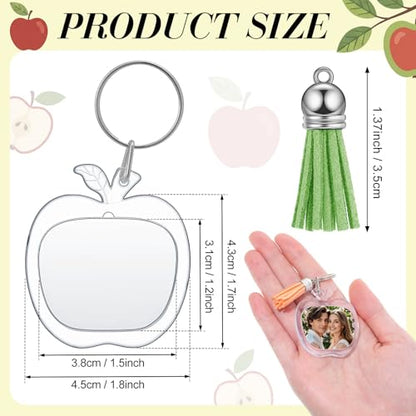 Yaomiao Acrylic Photo Keychain with Tassel Clear Blank Custom Keychain Frame Holder Insert Picture Keyring Making Kit - style: Apple