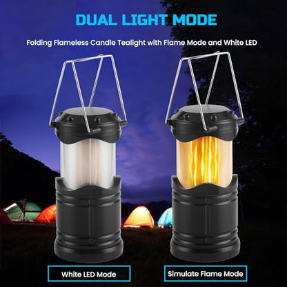 Lichamp 4 Pack LED Camping Lanterns, Collapsible Flameless Candles Tea Lights, Portable Battery Powered Camping Lights Emergency Supplies Kit, Black - color: Black