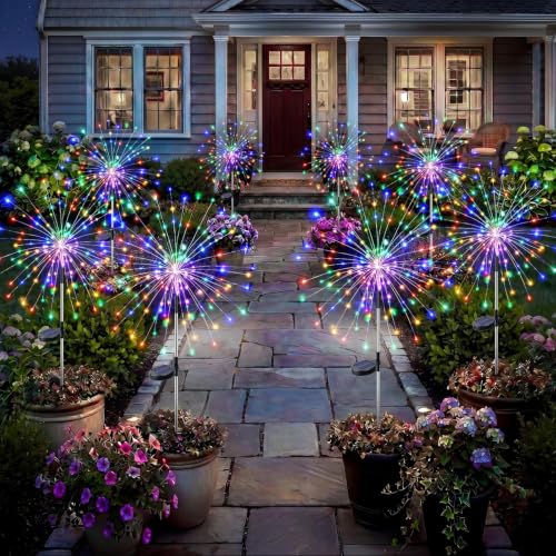 Solar Firework Lights Outdoor 8 Pack, 120LED Solar Starburst Garden Lights with 8 Modes, Waterproof Decorative Sparkle Light for Backyard, Garden, Patio Lawn Landscape & Halloween Party Decor - color: Multicolor, size: 8 Pack