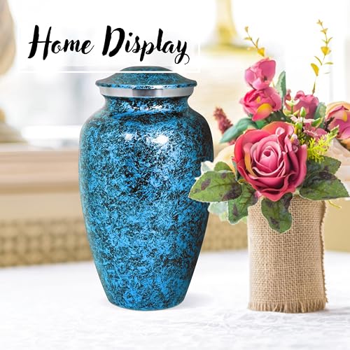 Alpha Living Home Cremation Urn for Human Ashes, Blue, Adult - color: Dark Blue/Silver/Black, size: Classic Marble 11"H x 6"W