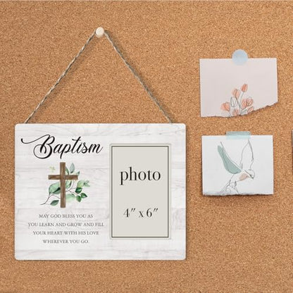 Baptism Picture Frame, Christening Gifts for Boys Girls | Baptism Gifts for Boys Girls, Catholic Baby Gift Wood Photo Frame, 4 x 6 Inch Photo - color: Baptism