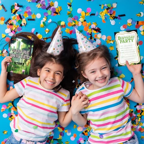 Pixel Games Birthday Invitations Jungle Party Cards with Envelopes - color: Green Pixel Games