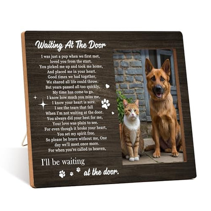 Pet Memorial Photo Frame - Waiting At The Door Dog Wooden Tabletop Picture Frame - Sympathy Memorial Gifts For Loss Of Dog Cat Owner - In Loving Memory Frame Favors -12