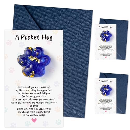 EYxsaxenk Loss of Pet Sympathy Gift Glitter Blue Dog Cat Paw Pocket Hug | 3Pack Loss of dog cat keepsake memorial card & envelope, Remembrance pet sympathy gift for pet lover, Adult stress relief toy - color: 3Pcs Blue Paw