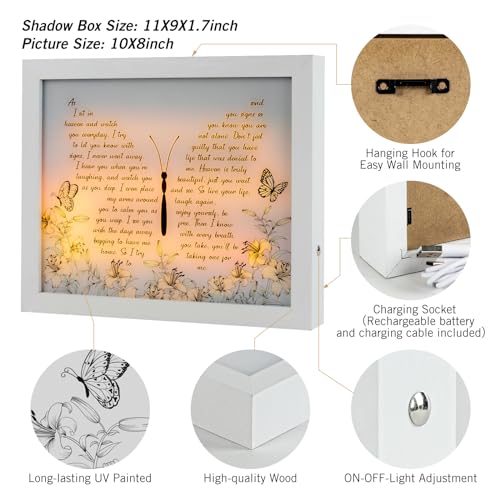 Sympathy Gift LED Memorial Shadow Box Memorial Gifts for Loss of Loved One Mother Mom Dad Father, in Memory of Loved One Gifts - size: As I Sit In Heaven White