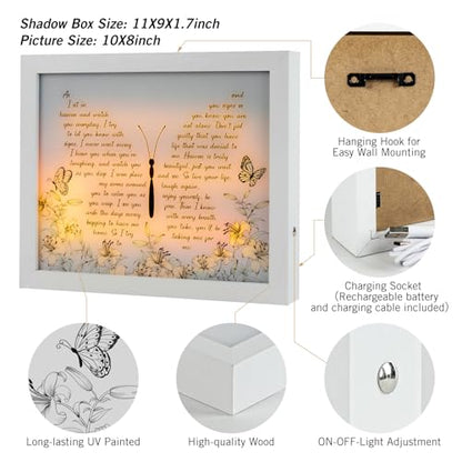 Sympathy Gift LED Memorial Shadow Box Memorial Gifts for Loss of Loved One Mother Mom Dad Father, in Memory of Loved One Gifts - size: As I Sit In Heaven White