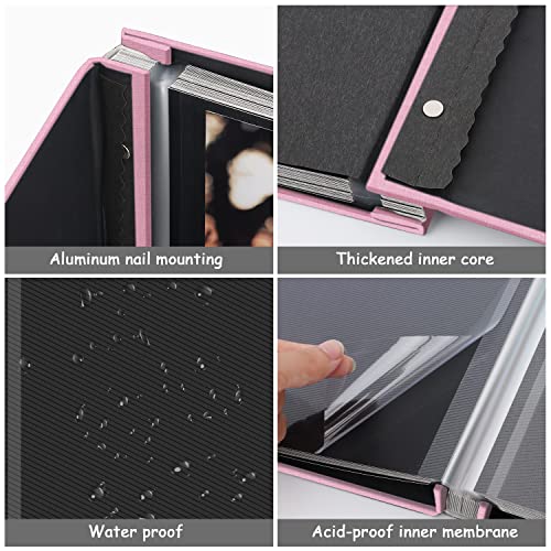 Zesthouse Photo Album Self Adhesive Pages, 60 Pages Magnetic Scrapbook Albums with Sticky Page, Photos Album Holds 8x10 & 5X7 & 4x6 & 6x8 & 3x5, Large Picture Book Ideal Gift for Family Wedding Baby - color: Pink, size: 11"x10.6"/Black 60 Pages