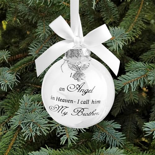 Christmas Memorial Feather Ball Angel Ornament I Have an Angel in Heaven I Call Him Brother Family Memorial Loss of Loved One Hanging Pendant Xmas Tree Décor - color: Brother