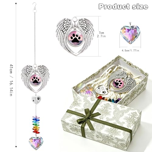 Pet Memorial Suncatcher - Dog Memorial Gifts for Loss of Dog, Pet Loss Sympathy, Thoughtful Dogs and Cats Bereavement Remembrance Gifts, Natural Cat's Eye Paw Crystal Suncatcher