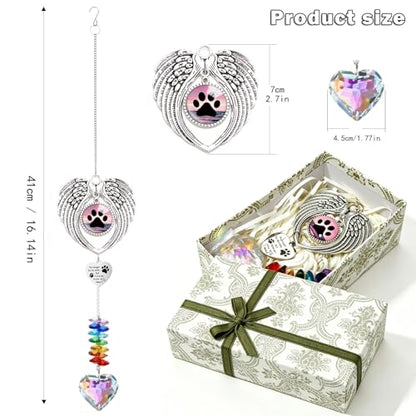 Pet Memorial Suncatcher - Dog Memorial Gifts for Loss of Dog, Pet Loss Sympathy, Thoughtful Dogs and Cats Bereavement Remembrance Gifts, Natural Cat's Eye Paw Crystal Suncatcher