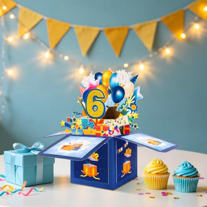 GREETING ART 6th Birthday Card,Pop Up 6 Year Old Birthday Card for Kids - color: 6th
