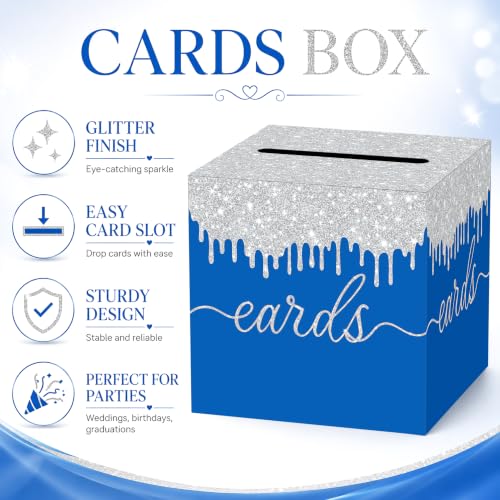 Blue Silver Card Box with Slot for Graduation, Wedding and Birthday Party - color: Blue Silver02