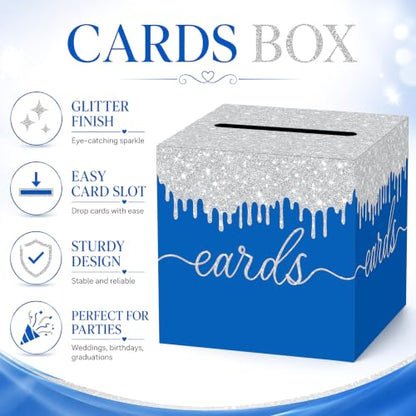 Blue Silver Card Box with Slot for Graduation, Wedding and Birthday Party - color: Blue Silver02