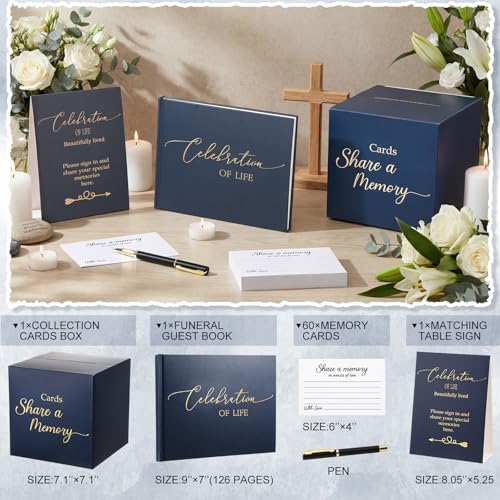 Engrowtic 64 Pcs Guest Book Set Funeral Guest Book Memorial Service, Blue - color: Blue